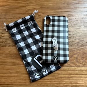Loopy iPhone 11/XR. Plaid, black and white buffalo check. Righty.